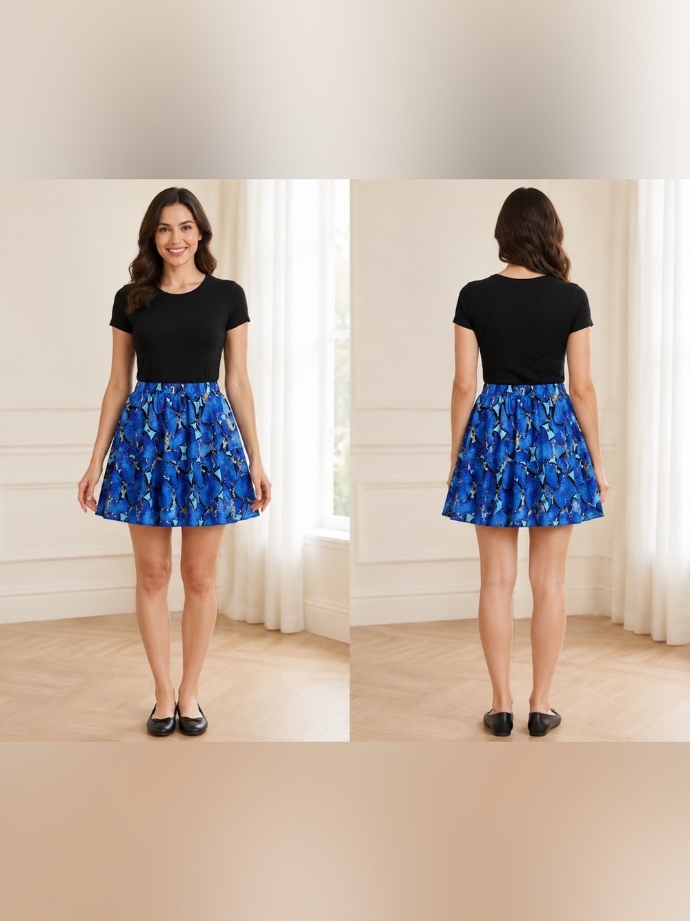 SHEIN Blue Butterfly-Evil-Eye Print Skater Skirt Size EX Large